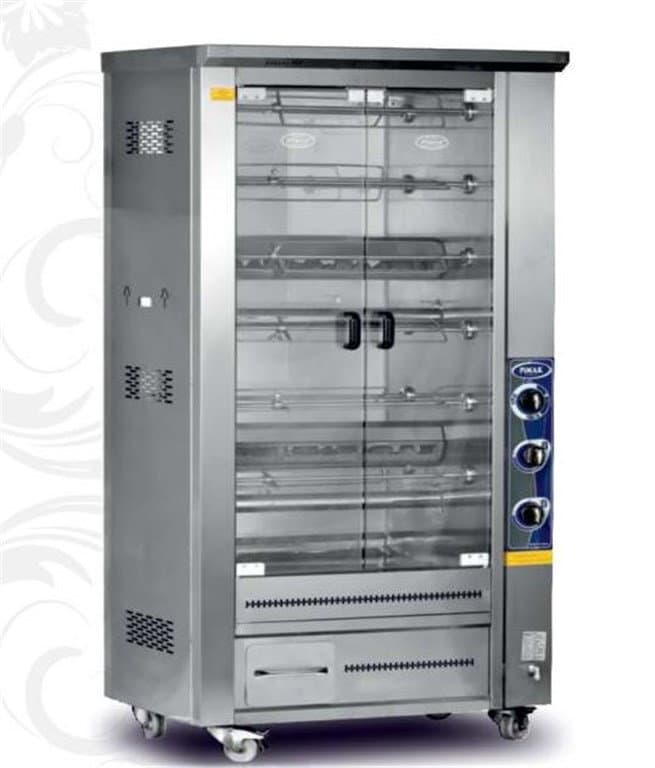 Gazlı Çift Vitrinli Lavtaşlı Piliç Çevirme Makinesi 12 / 60 Şiş/Piliç