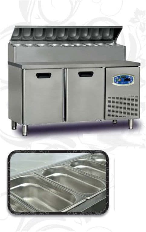 Pizza Hazırlık Buzdolabı Alçak Model Çift Kapılı +2/+5°C + İkili Çekmece Modülü Hacim 290 Lt