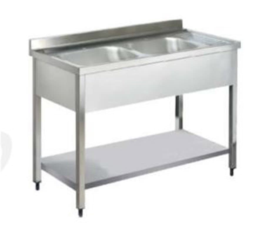 Çift Evyeli Taban Raflı Tezgah 1600x600x850mm