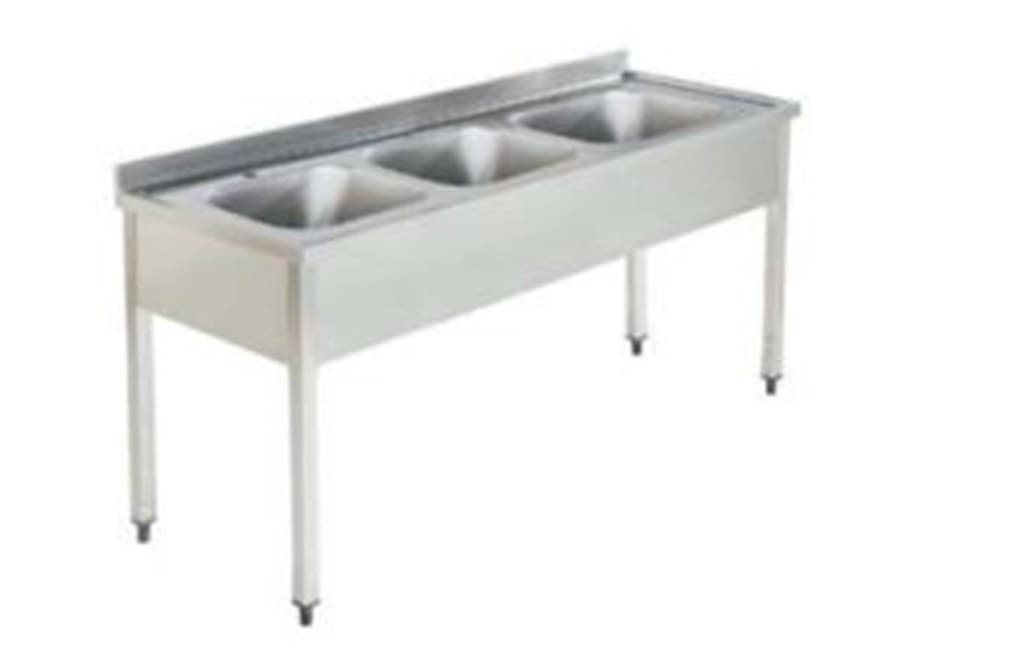 Üç Evyeli Taban Rafsız Tezgah 2000x700x850mm (Evye Ebat 400x500x300)