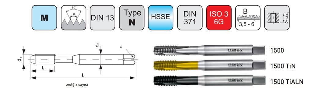 KILAVUZ DIN 371B TİALN (6G)  DÜZ KANAL UÇ BİLEMELİ M10