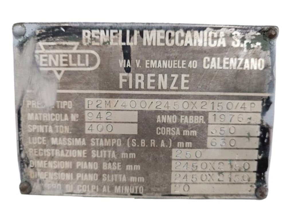 BENELLI MECCANICA P2M/400 400 TON TRANSFER PRES