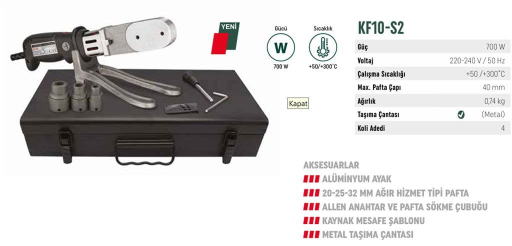 FUSİON KF10-S2 PP BORU KAYNAK MAKİNESİ (ÇANTA TAKIM)