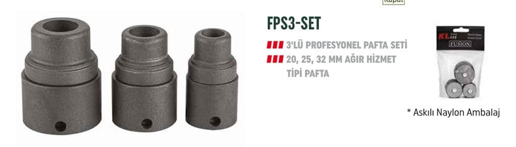 FUSİON FPS3 BORU KAYNAK MAKİNESİ PAFTA SETİ