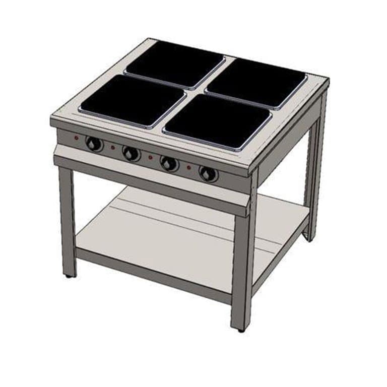 Elektrikli Taban Raflı Dörtlü 4 Gözlü Ocak