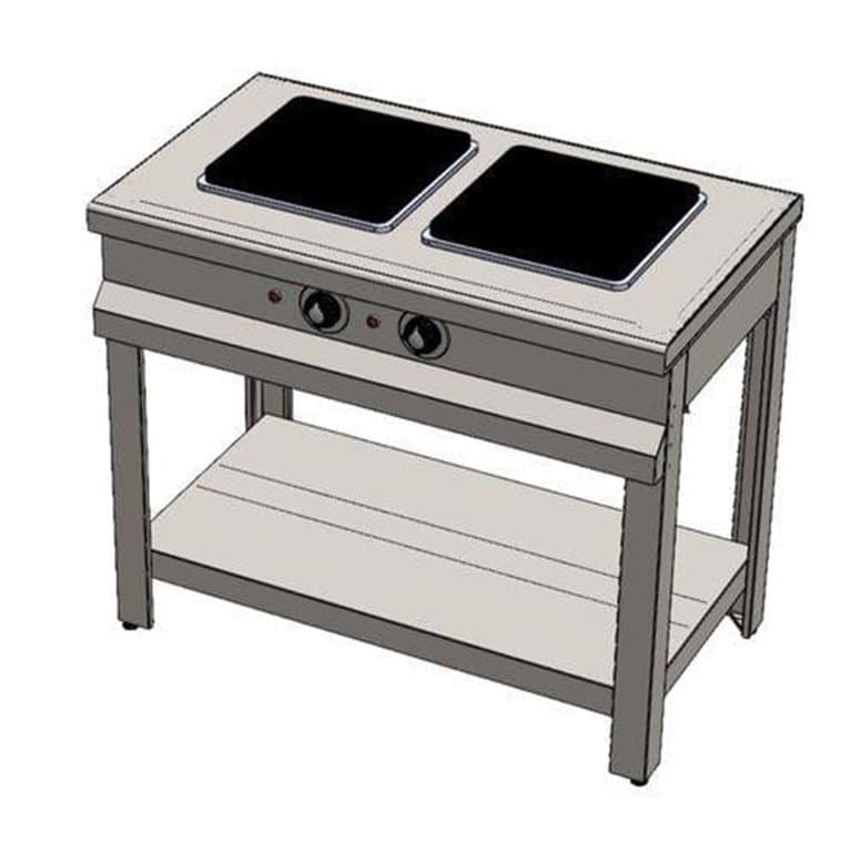 Elektrikli Taban Raflı Çiftli 2 Gözlü Ocak