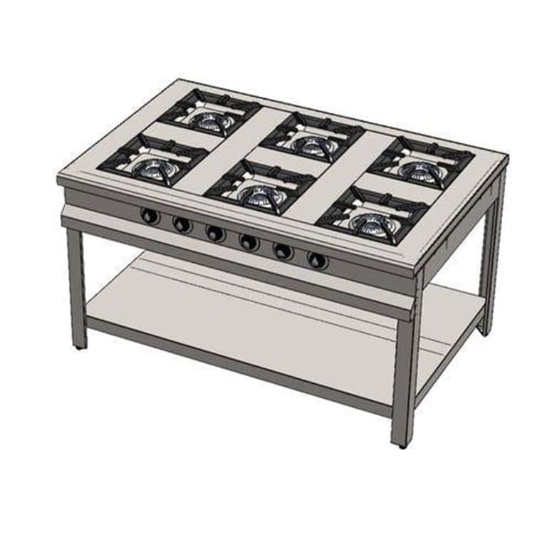 Doğalgazlı Taban Raflı Altılı 6 Gözlü Ocak