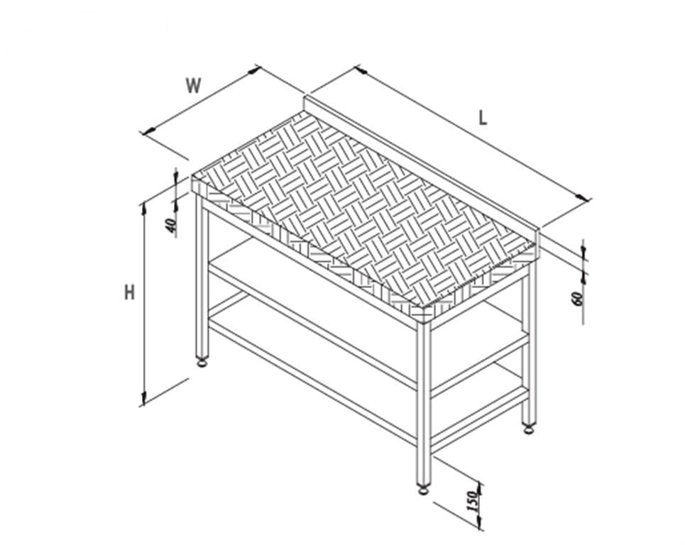 POLİETİLEN TABLALI TABAN RAFSIZ ÇALIŞMA TEZGAHI 1900*700*850