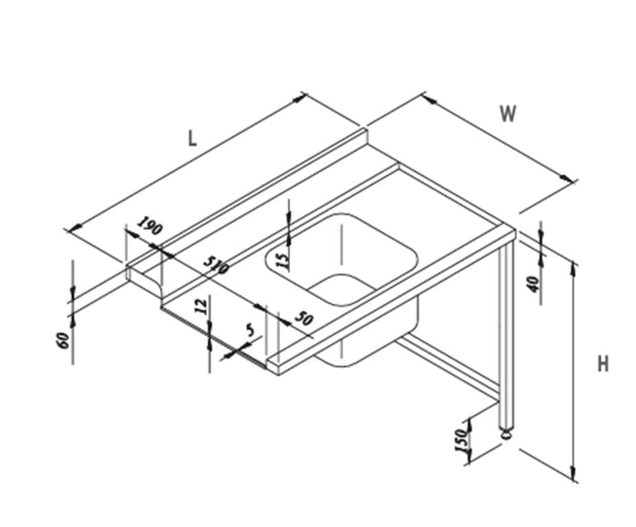 BULAŞIK MAKİNESİ ALT TABLALI SAĞ GİRİŞ TEZGAH 900/750*850