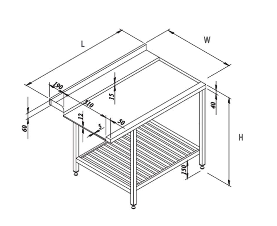 BULAŞIK MAKİNESİ EVYELİ SOL GİRİŞ TEZGAHI 1900*750*850