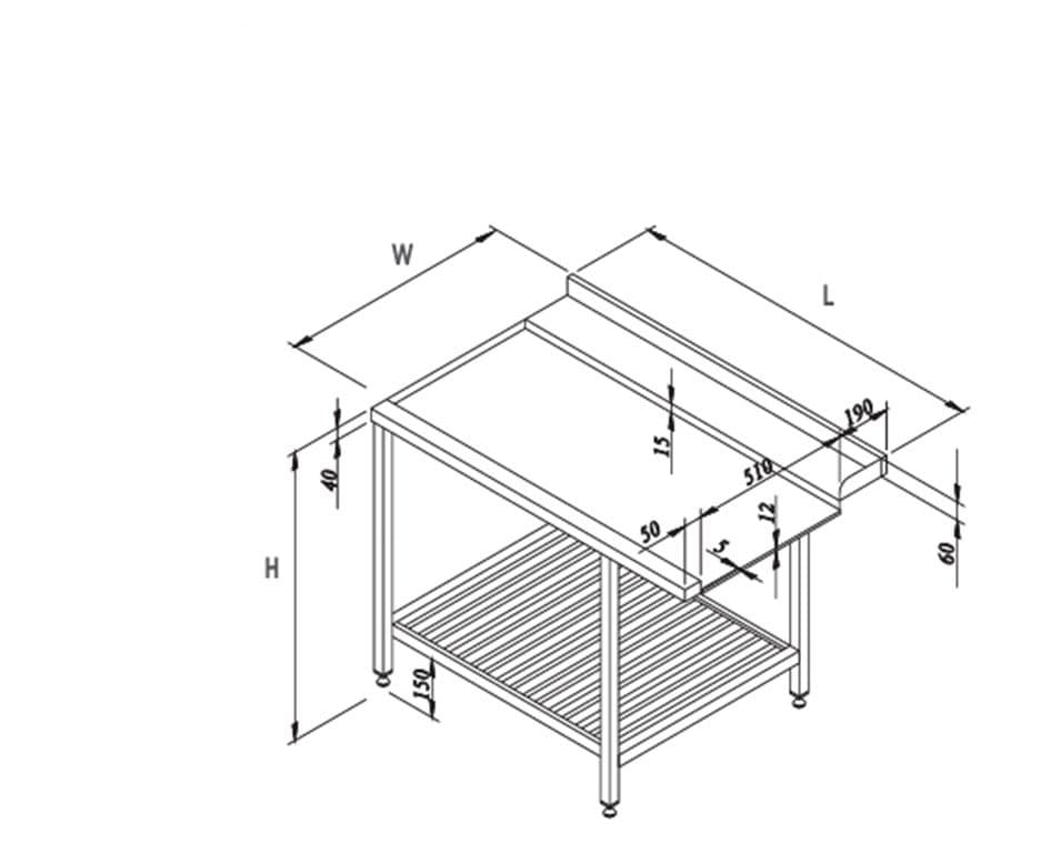 BULAŞIK MAKİNESİ ALT TABLALI SAĞ GİRİŞ TEZGAH1900*750*850
