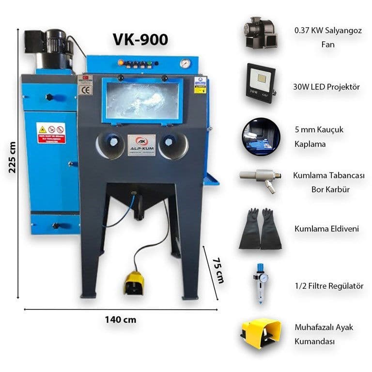 VK-DT-900 VAKUMLU RAYLI DÖNER TABLALI KUMLAMA MAKİNESİ