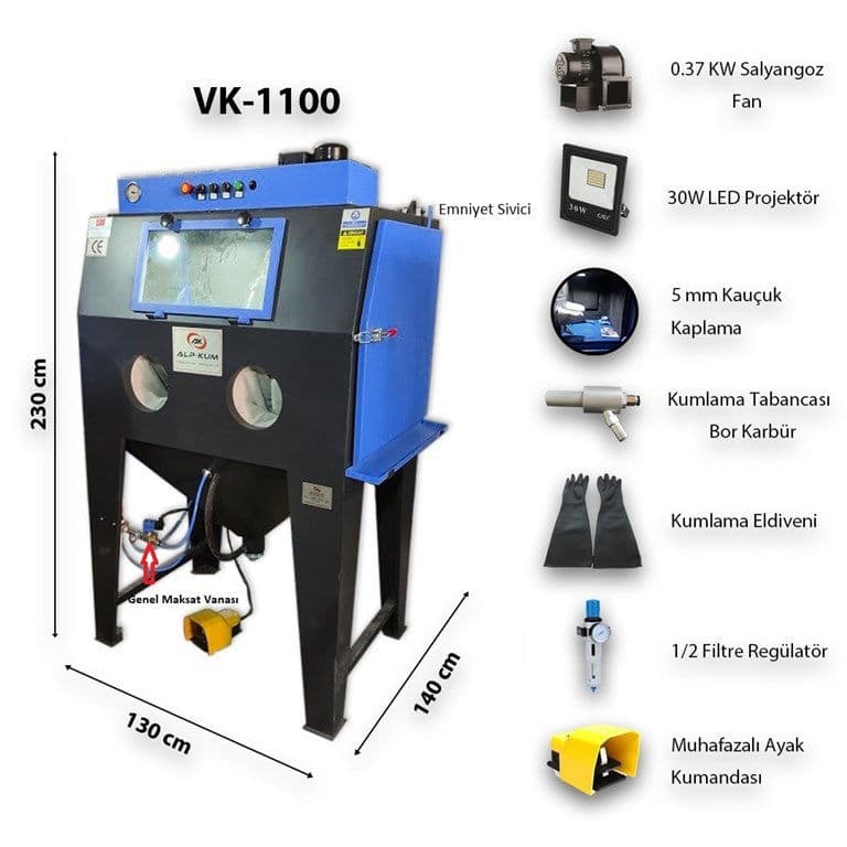 VK-DT-1100 VAKUMLU RAYLI DÖNER TABLALI KUMLAMA MAKİNESİ