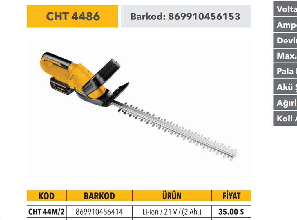 CHATTEL AKÜLÜ ÇİT BUDAMA MAKİNESİ (KÖMÜRSÜZ) CHT 4486