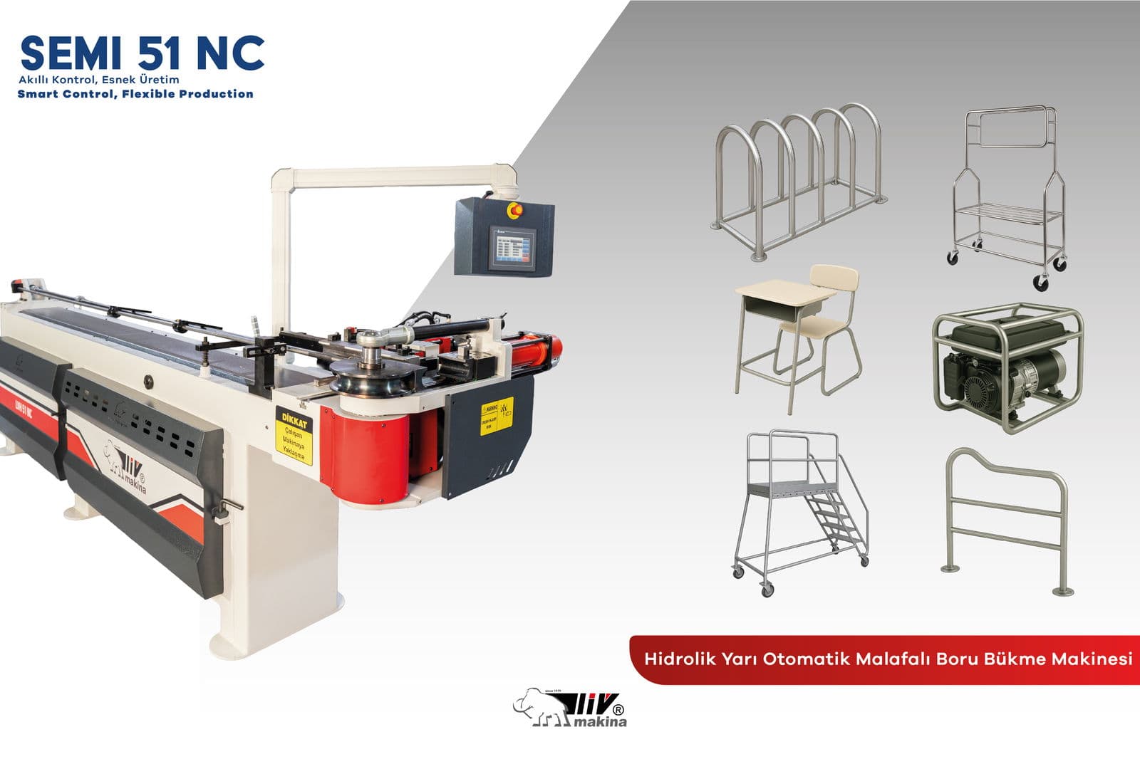 51 NC Hidrolik Yarı Otomatik Malafalı Boru Bükme Makinesi-SEMI 51 NC