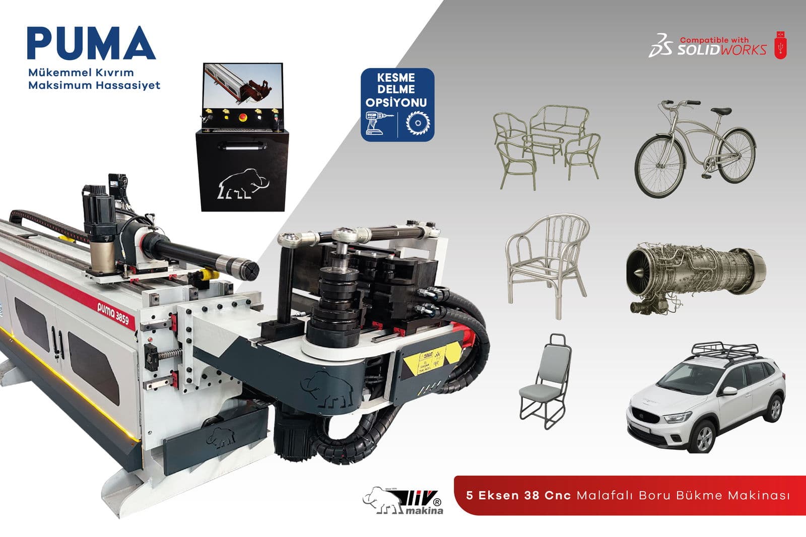 5 Eksen 38 Cnc Malafalı Boru Bükme Makinası PUMA