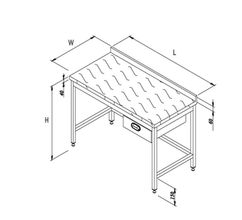 POLİETİLEN TABLALI TABAN RAFLI ÇEKMECELİ ÇALIŞMA TEZGAHI 1900*700*850